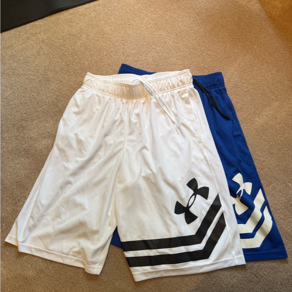 2 Pair Under Armour White and Blue Athletic Shorts